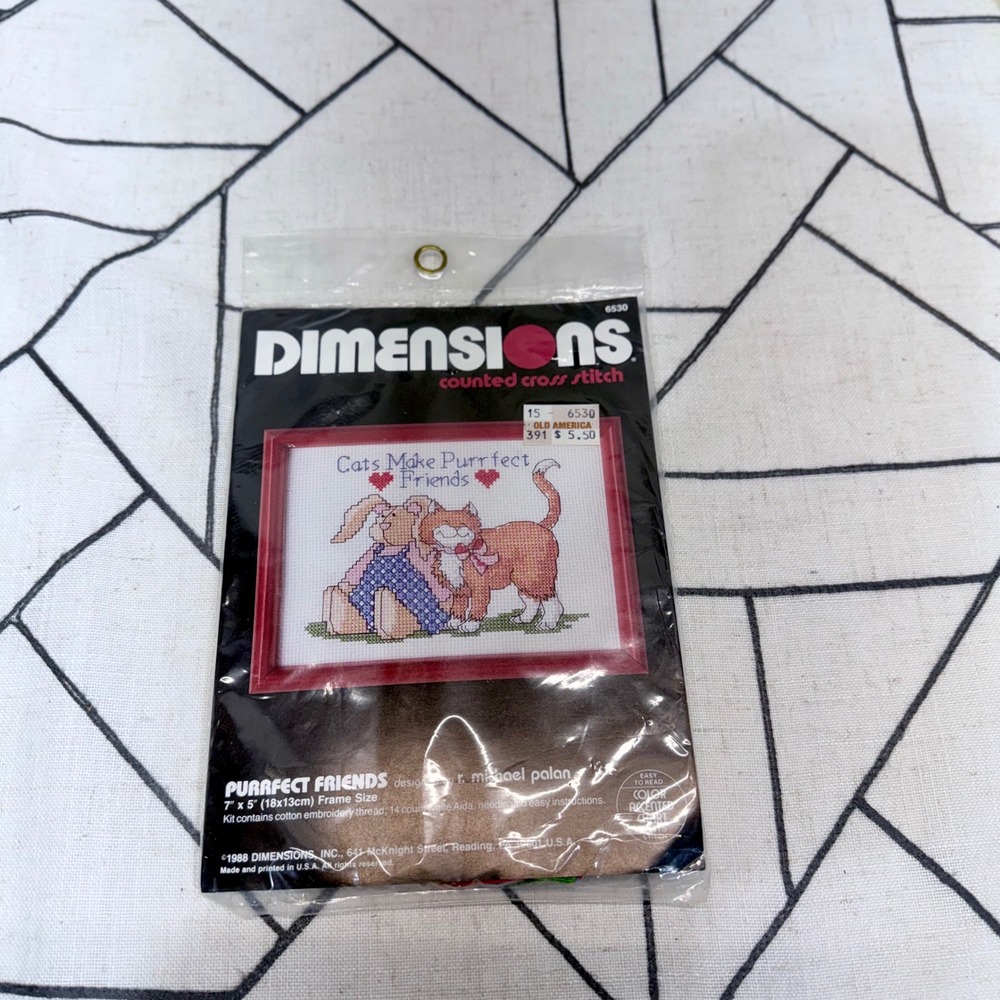 Dimensions Cross Stitch Kit 7x5 Purrfect Friends Cat Bunny 6530 Vintage 1988